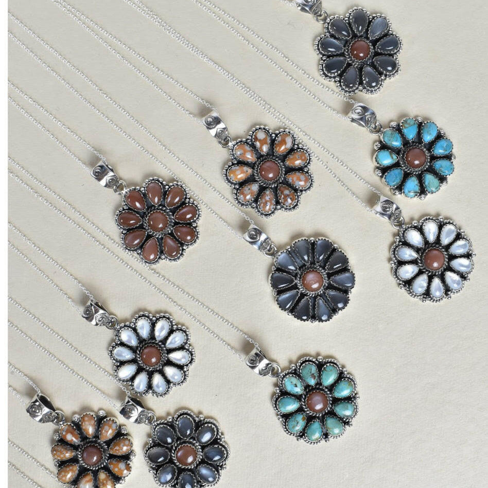 Daisy Days Sterling Silver & Stone Cluster Necklaces-Pendant Necklaces-Krush Kandy, Women's Online Fashion Boutique Located in Phoenix, Arizona (Scottsdale Area)