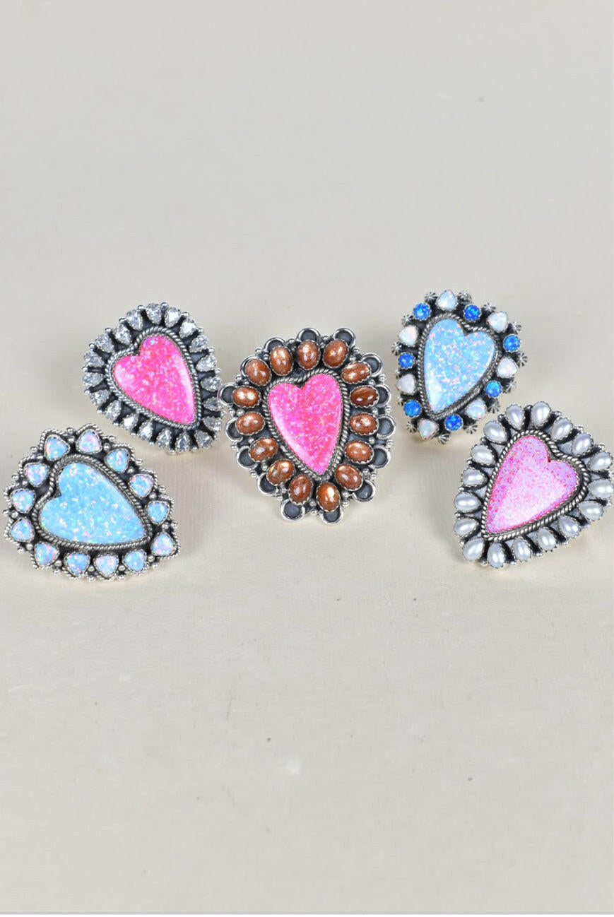 Heart Cluster Sterling Silver & Opal Rings-Cluster Rings-Krush Kandy, Women's Online Fashion Boutique Located in Phoenix, Arizona (Scottsdale Area)