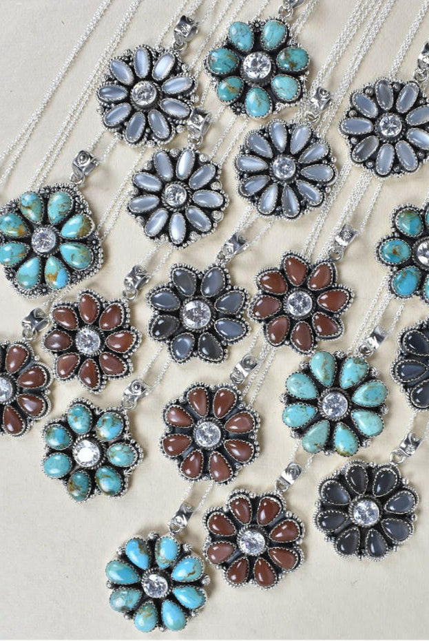 Sterling Silver Crystal and Gemstone Daisy Necklace-Gemstone Bracelets-Krush Kandy, Women's Online Fashion Boutique Located in Phoenix, Arizona (Scottsdale Area)