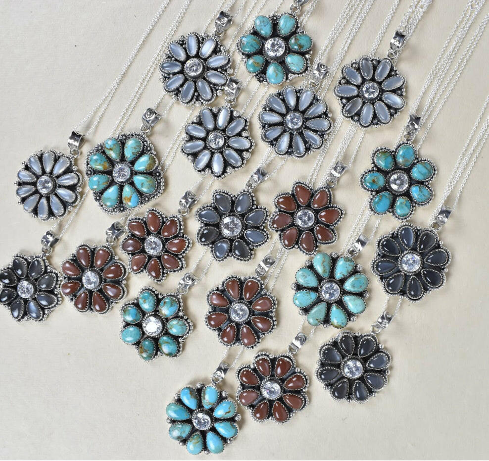 Sterling Silver Crystal and Gemstone Daisy Necklace-Gemstone Bracelets-Krush Kandy, Women's Online Fashion Boutique Located in Phoenix, Arizona (Scottsdale Area)