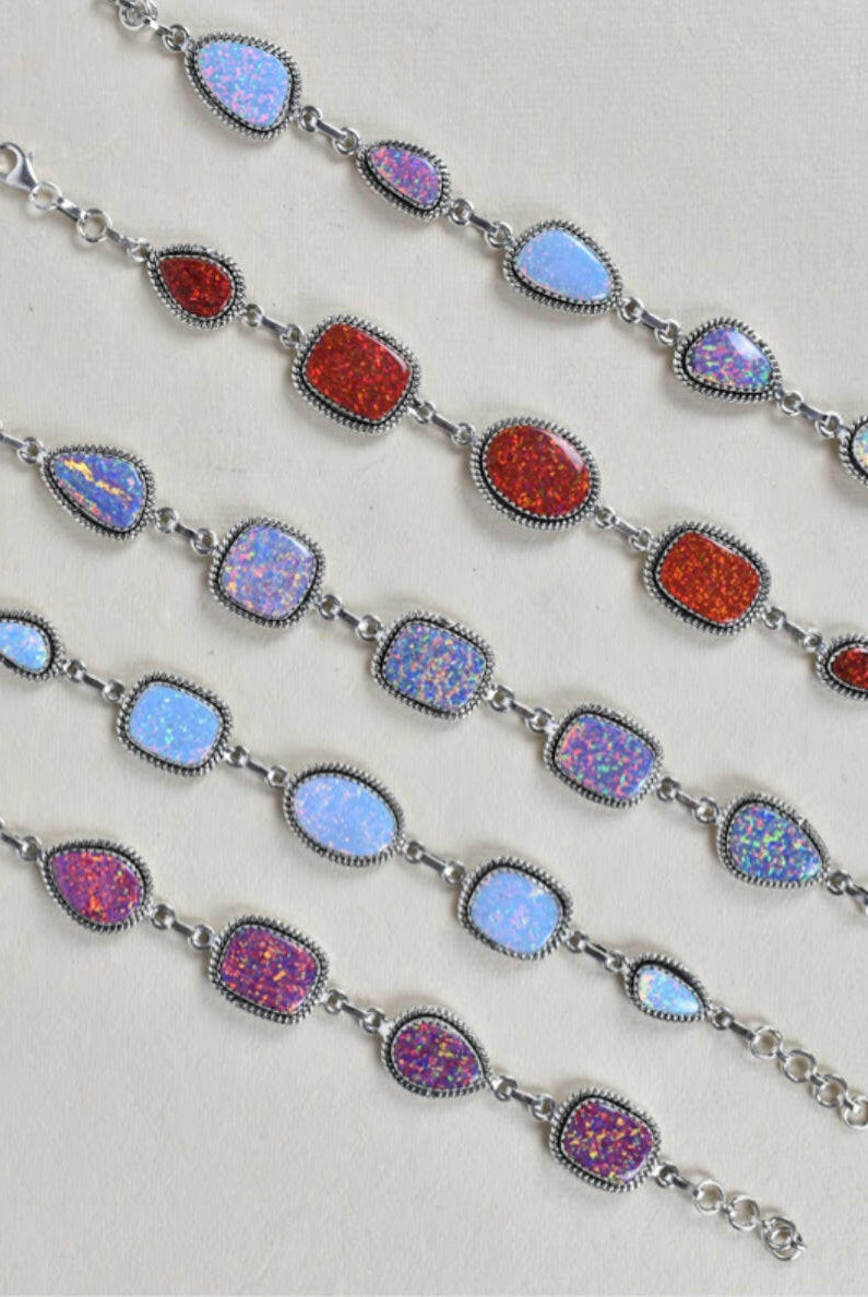 ONE OF A KIND STERLING SILVER 5 STONE BRACELET-Gemstone Bracelets-Krush Kandy, Women's Online Fashion Boutique Located in Phoenix, Arizona (Scottsdale Area)