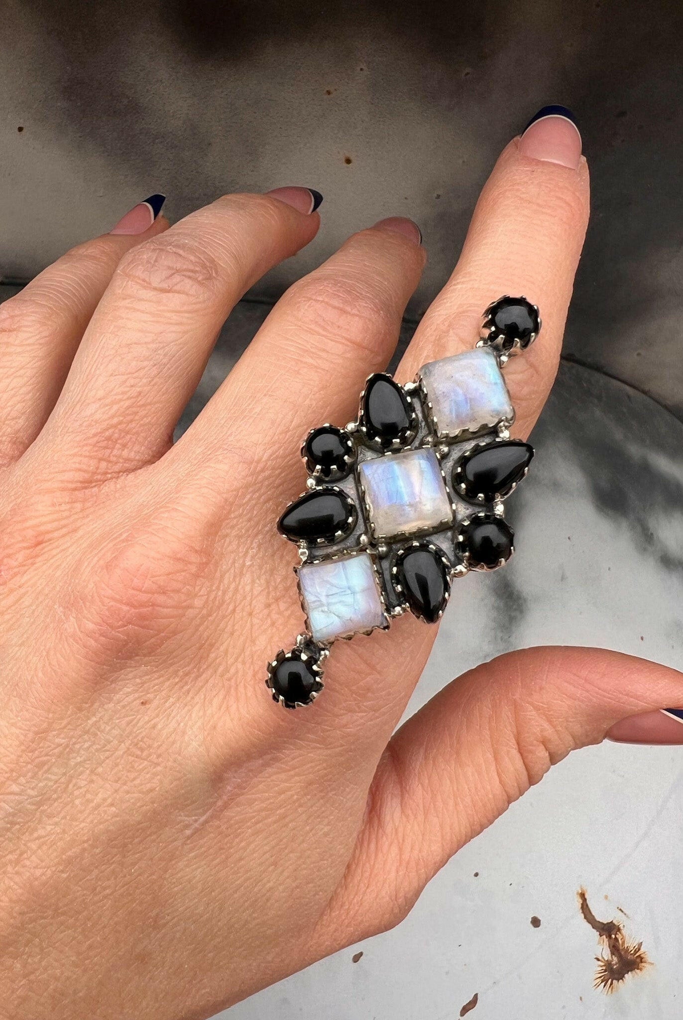 Black Onyx & Moonstone Cluster Sterling Silver Ring-Krush Kandy, Women's Online Fashion Boutique Located in Phoenix, Arizona (Scottsdale Area)