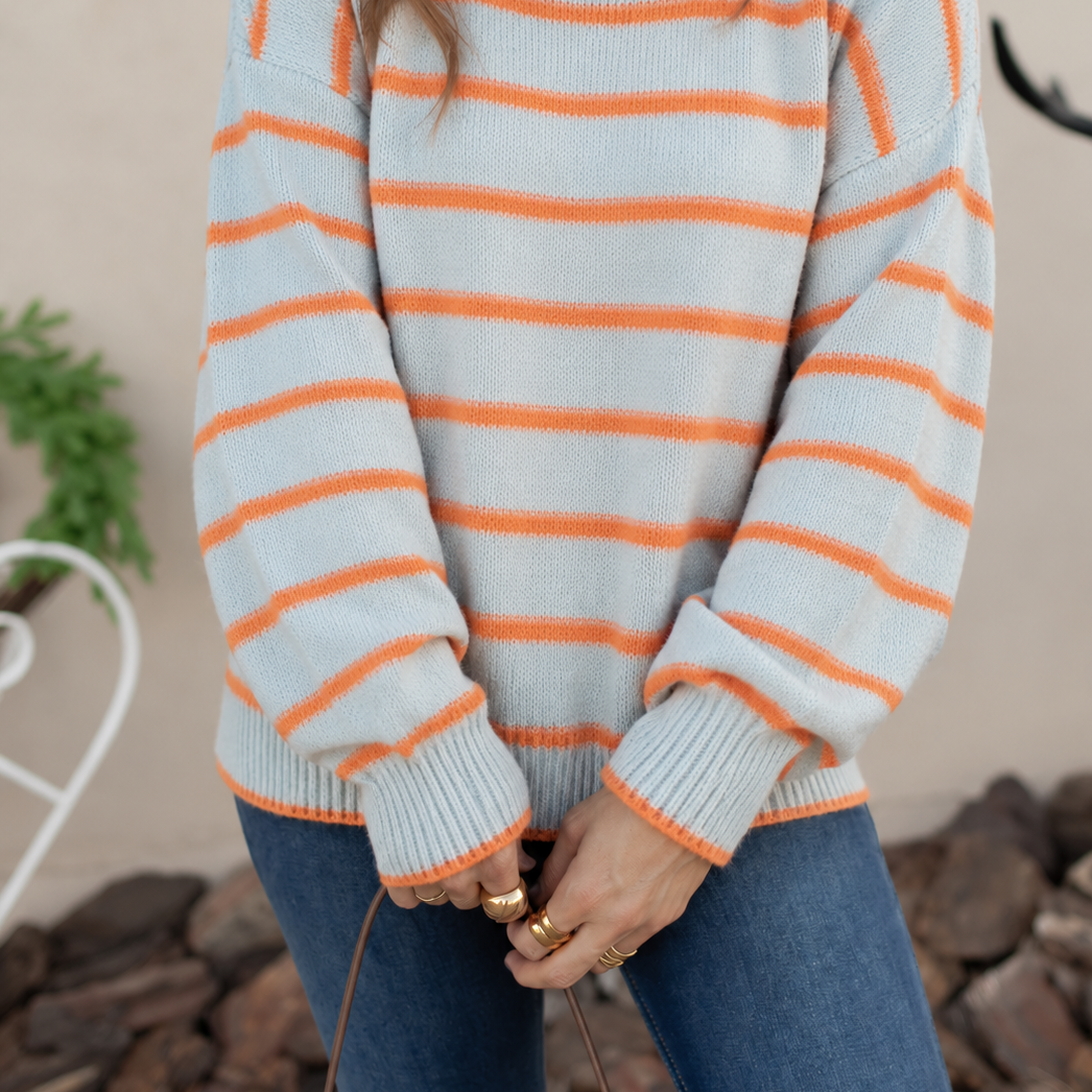 Coastal Rhythm Contrast Stripe Knit Sweater