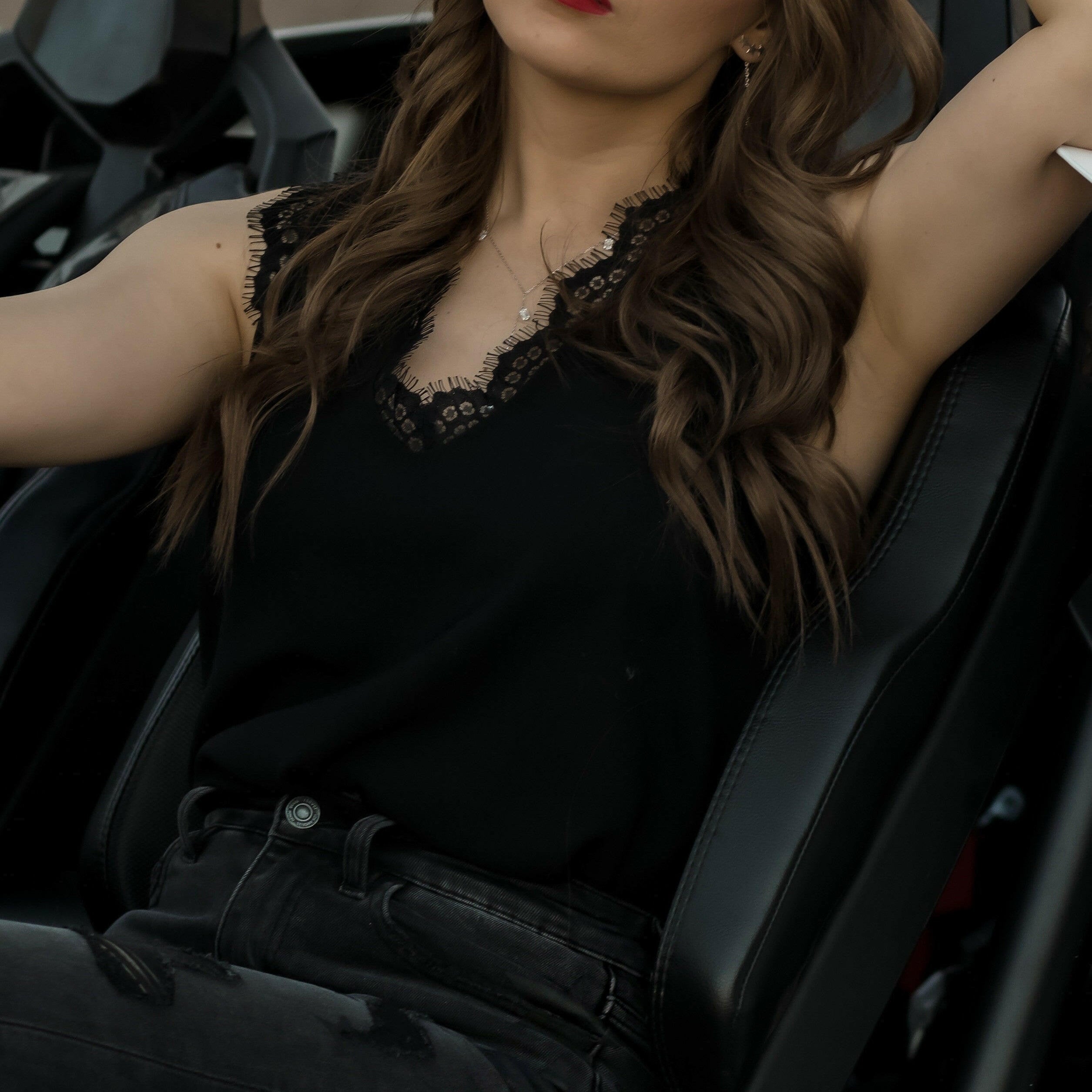 Busy Boss Babe Eyelash Lace V Neck Tank Top | S-2X 6 colors-Tanks-Krush Kandy, Women's Online Fashion Boutique Located in Phoenix, Arizona (Scottsdale Area)