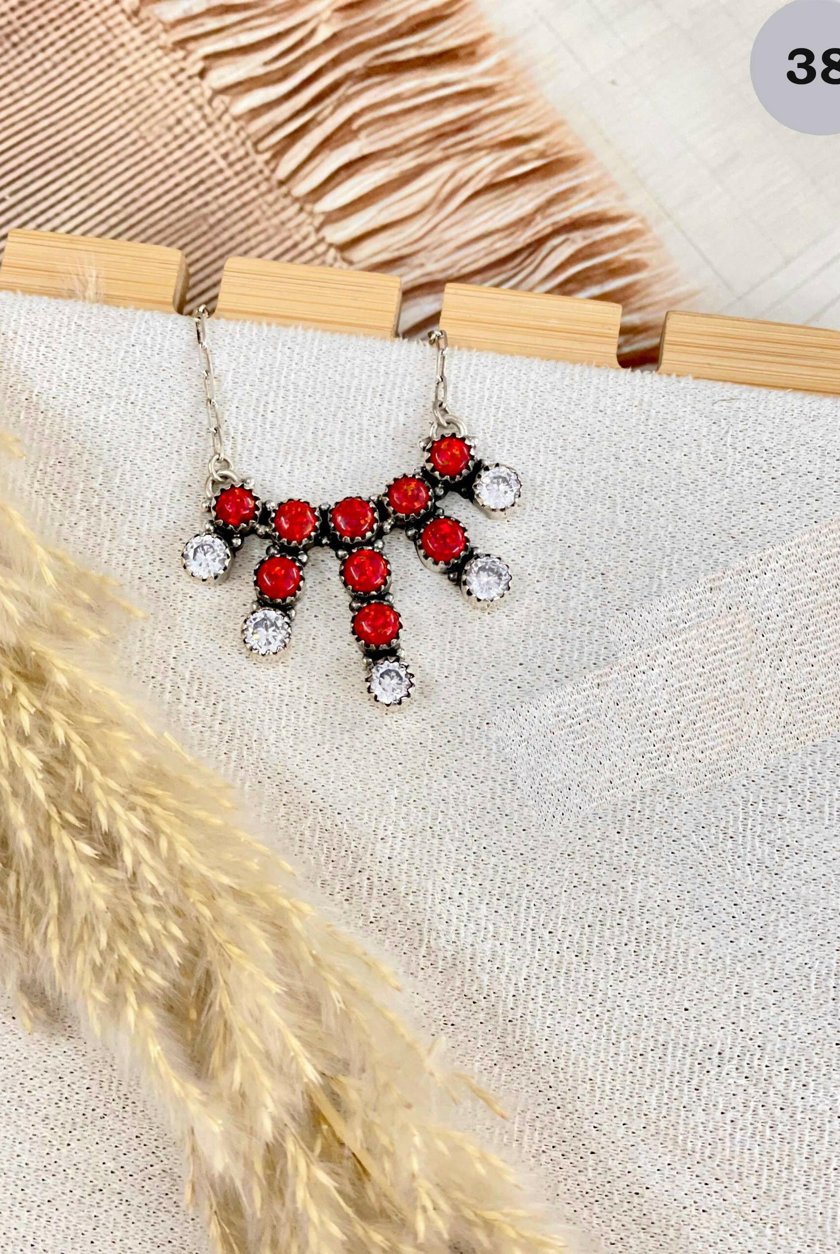 Red Opal & White CZ Necklaces-Chain Necklaces-Krush Kandy, Women's Online Fashion Boutique Located in Phoenix, Arizona (Scottsdale Area)