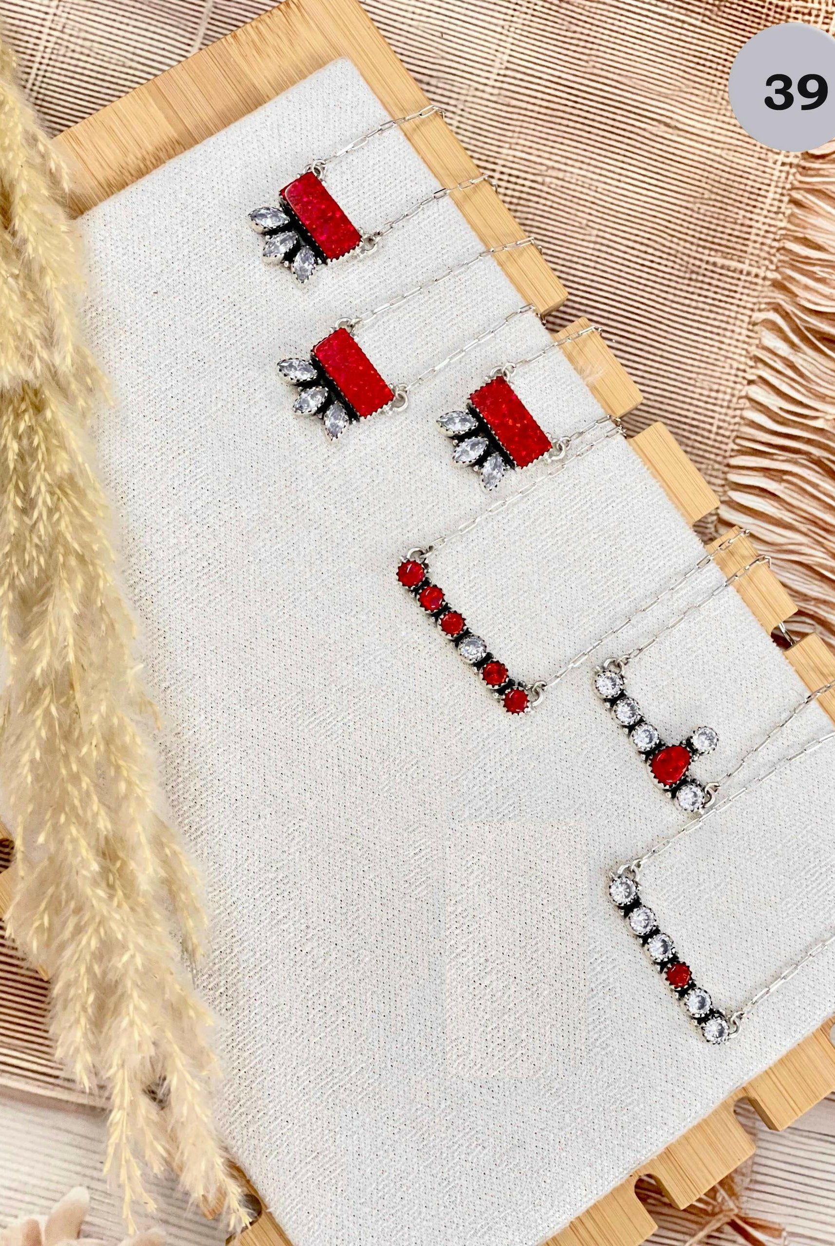 Red Opal & White CZ Necklaces-Chain Necklaces-Krush Kandy, Women's Online Fashion Boutique Located in Phoenix, Arizona (Scottsdale Area)