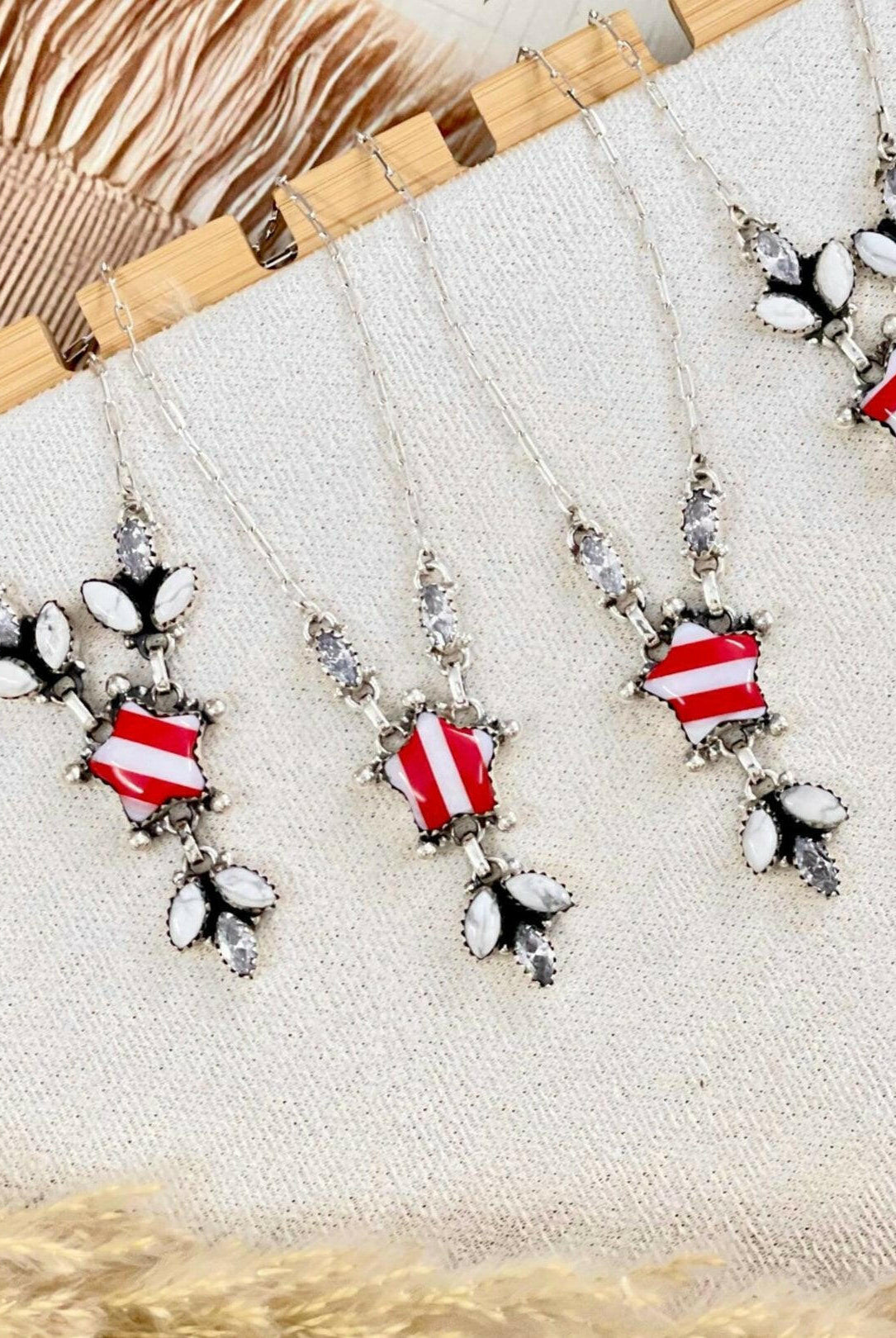 Holiday Howlite Stripe Cluster Necklace-Chain Necklaces-Krush Kandy, Women's Online Fashion Boutique Located in Phoenix, Arizona (Scottsdale Area)