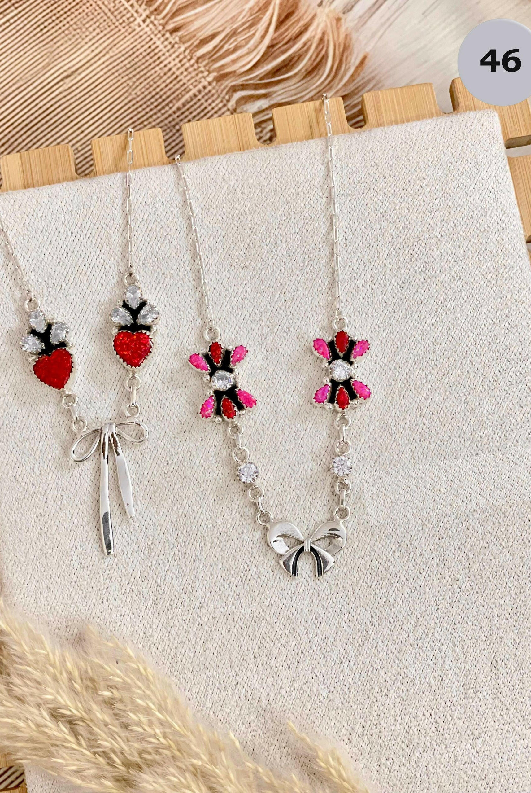 One Of A Kind Opal & Bow Necklaces-Chain Necklaces-Krush Kandy, Women's Online Fashion Boutique Located in Phoenix, Arizona (Scottsdale Area)