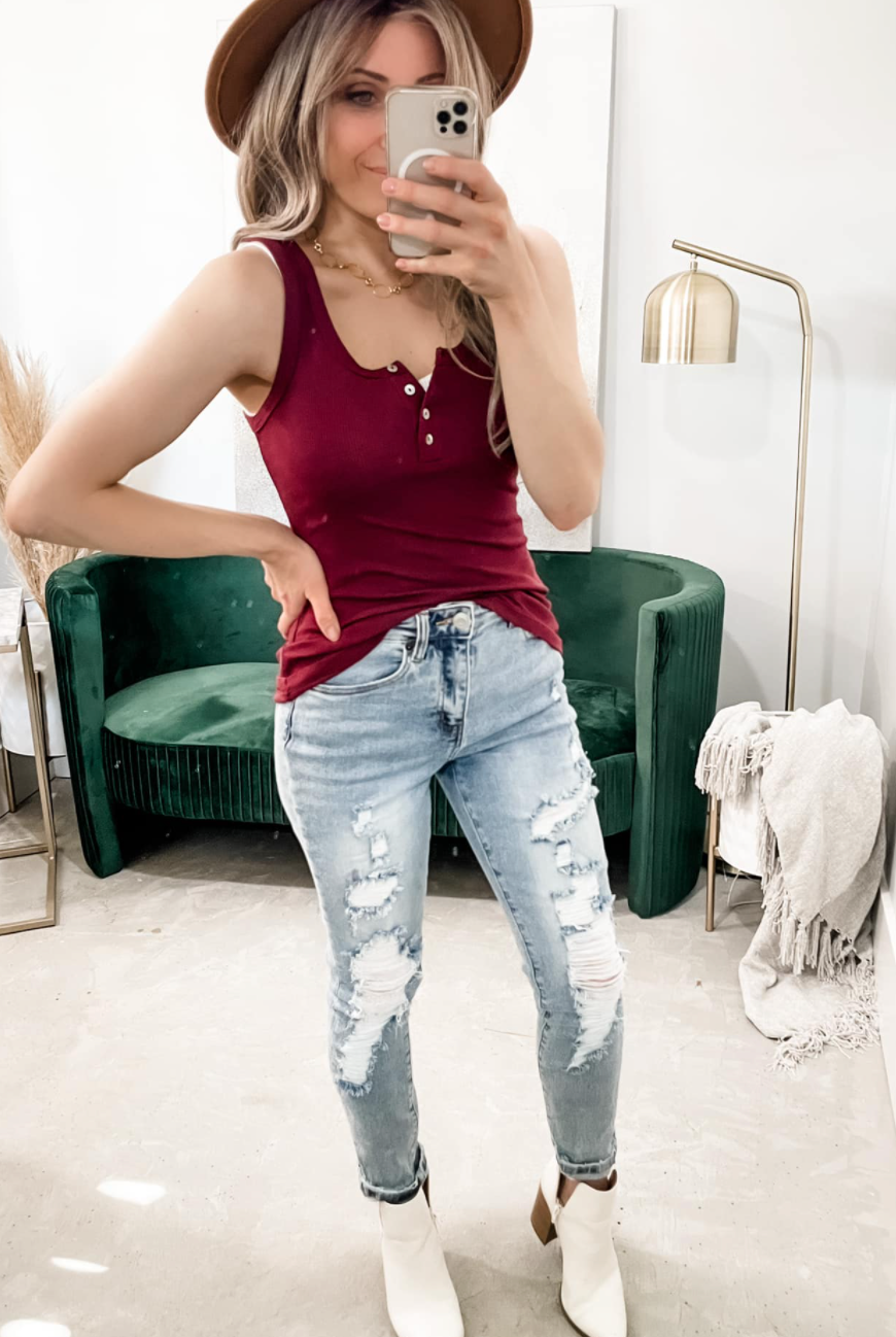 Let's Talk Later Button Detail Tank Top | 9 Colors!-Tanks-Krush Kandy, Women's Online Fashion Boutique Located in Phoenix, Arizona (Scottsdale Area)