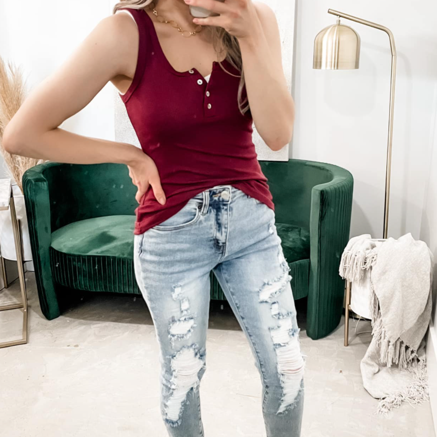 Let's Talk Later Button Detail Tank Top | 9 Colors!-Tanks-Krush Kandy, Women's Online Fashion Boutique Located in Phoenix, Arizona (Scottsdale Area)