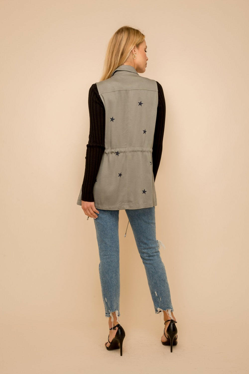 Excursion Cinched Waist Twill Vest-Vests-Krush Kandy, Women's Online Fashion Boutique Located in Phoenix, Arizona (Scottsdale Area)