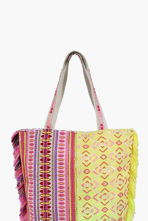Imogene Striped Cotton Bucket Bag w/ Tassels-Purses & Bags-Krush Kandy, Women's Online Fashion Boutique Located in Phoenix, Arizona (Scottsdale Area)