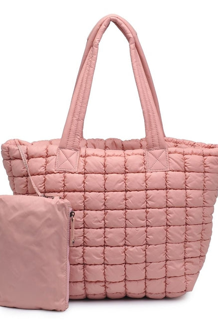 Quilted Puffer Nylon Tote-Purses & Bags-Krush Kandy, Women's Online Fashion Boutique Located in Phoenix, Arizona (Scottsdale Area)