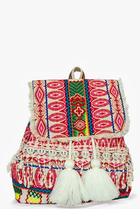 Halo Patterned Cotton Backpack w/ Tassels-Purses & Bags-Krush Kandy, Women's Online Fashion Boutique Located in Phoenix, Arizona (Scottsdale Area)