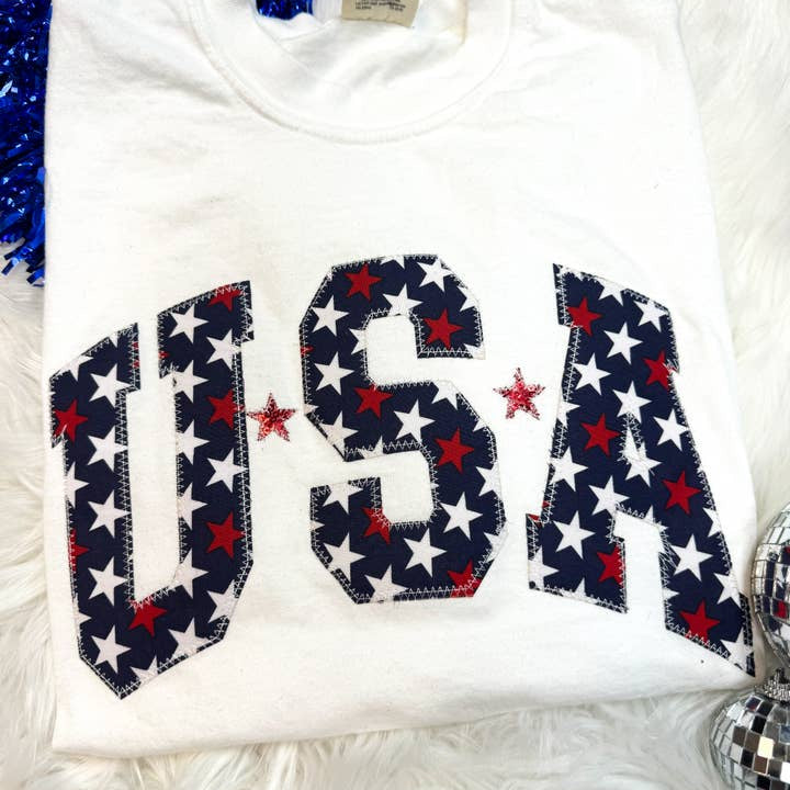 PREORDER USA Patriotic 4th of July Short Sleeve, White-Graphic Tees-Krush Kandy, Women's Online Fashion Boutique Located in Phoenix, Arizona (Scottsdale Area)