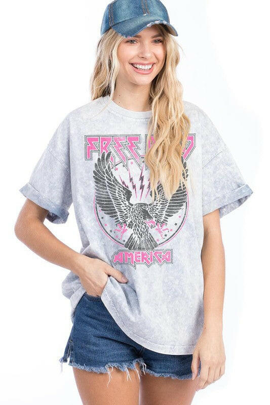 Free Bird Mineral Washed Tee | PREORDER NOW OPEN-Graphic Tees-Krush Kandy, Women's Online Fashion Boutique Located in Phoenix, Arizona (Scottsdale Area)