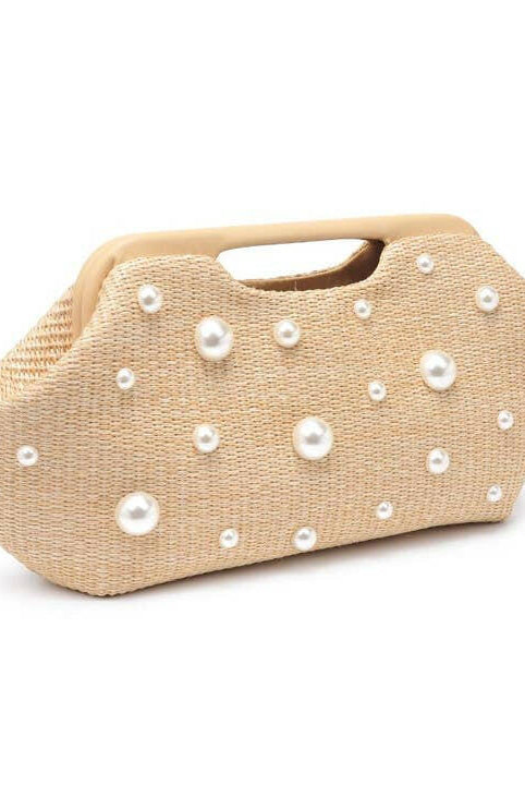 Pearl Detail Straw Clutch-handbags-Krush Kandy, Women's Online Fashion Boutique Located in Phoenix, Arizona (Scottsdale Area)