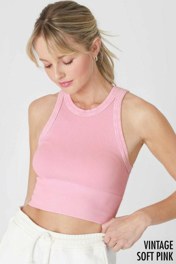 NIKIBIKI Vintage Ribbed High Neck Crop Top-Tanks-Krush Kandy, Women's Online Fashion Boutique Located in Phoenix, Arizona (Scottsdale Area)
