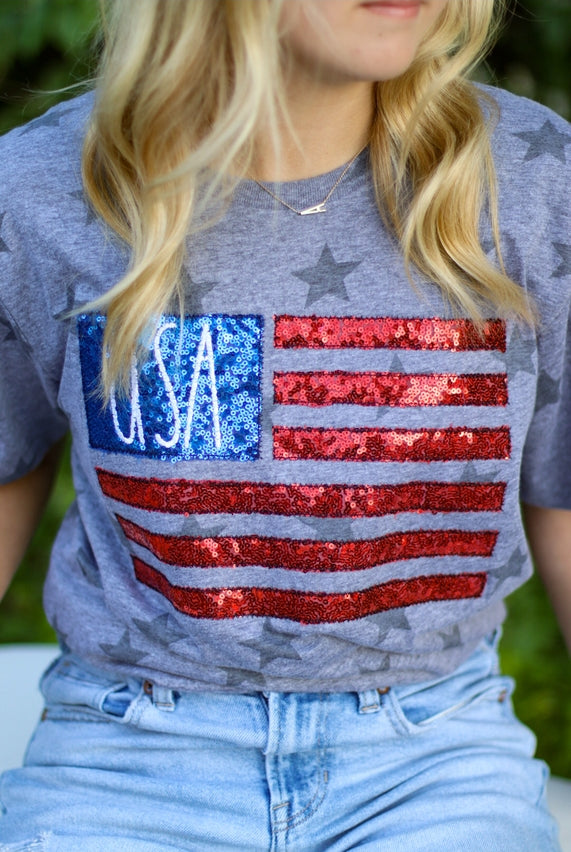 PREORDER USA Flag Patriotic 4th of July Tee-Graphic Tees-Krush Kandy, Women's Online Fashion Boutique Located in Phoenix, Arizona (Scottsdale Area)