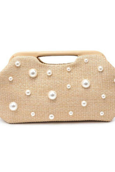 Pearl Detail Straw Clutch-handbags-Krush Kandy, Women's Online Fashion Boutique Located in Phoenix, Arizona (Scottsdale Area)