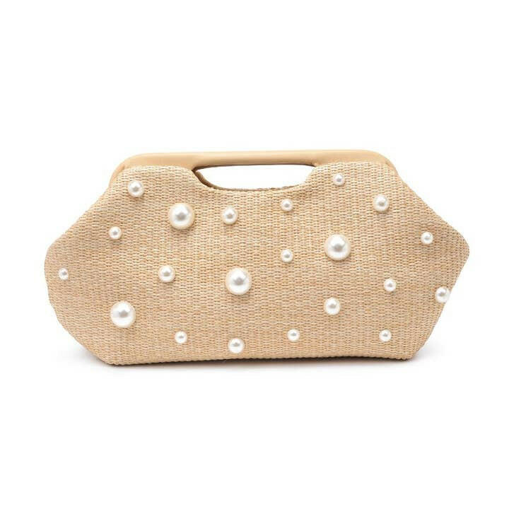Pearl Detail Straw Clutch-handbags-Krush Kandy, Women's Online Fashion Boutique Located in Phoenix, Arizona (Scottsdale Area)