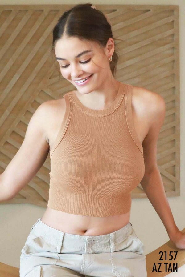 Niki Biki Ribbed High Neck Crop Top-Tanks-Krush Kandy, Women's Online Fashion Boutique Located in Phoenix, Arizona (Scottsdale Area)