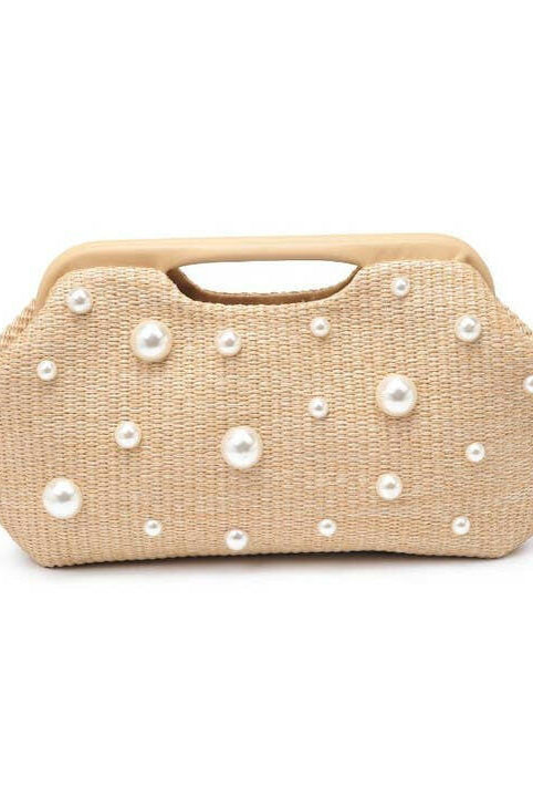 Pearl Detail Straw Clutch-handbags-Krush Kandy, Women's Online Fashion Boutique Located in Phoenix, Arizona (Scottsdale Area)