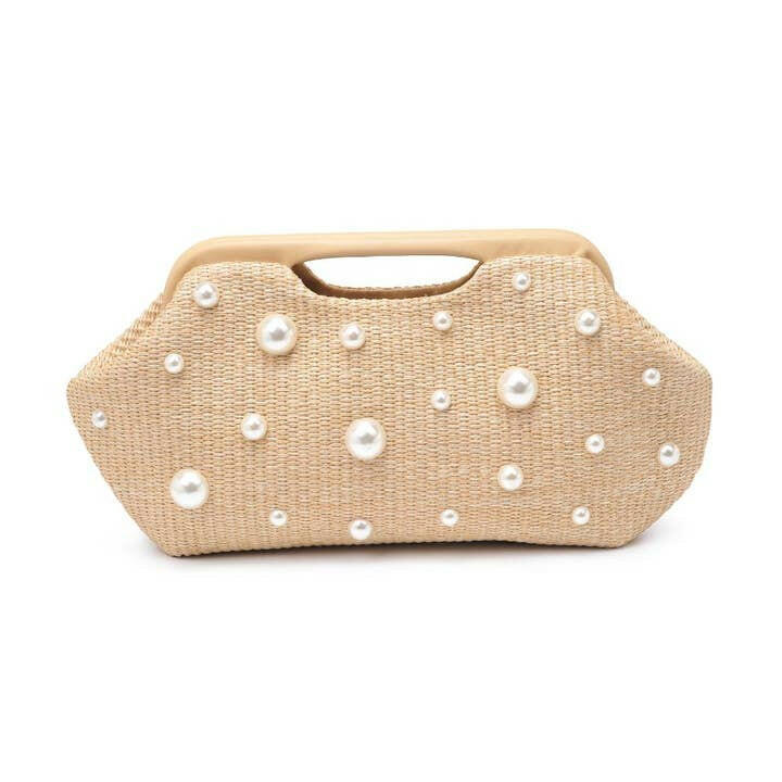 Pearl Detail Straw Clutch-handbags-Krush Kandy, Women's Online Fashion Boutique Located in Phoenix, Arizona (Scottsdale Area)