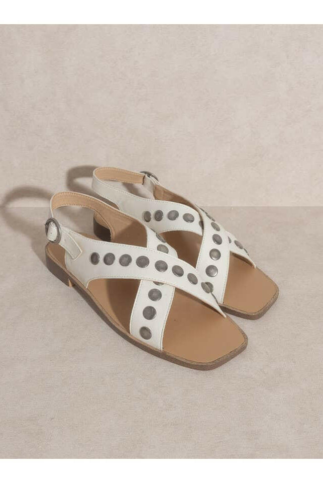 The Kylie White | Studded Cross Band Sandal-Sandals-Krush Kandy, Women's Online Fashion Boutique Located in Phoenix, Arizona (Scottsdale Area)