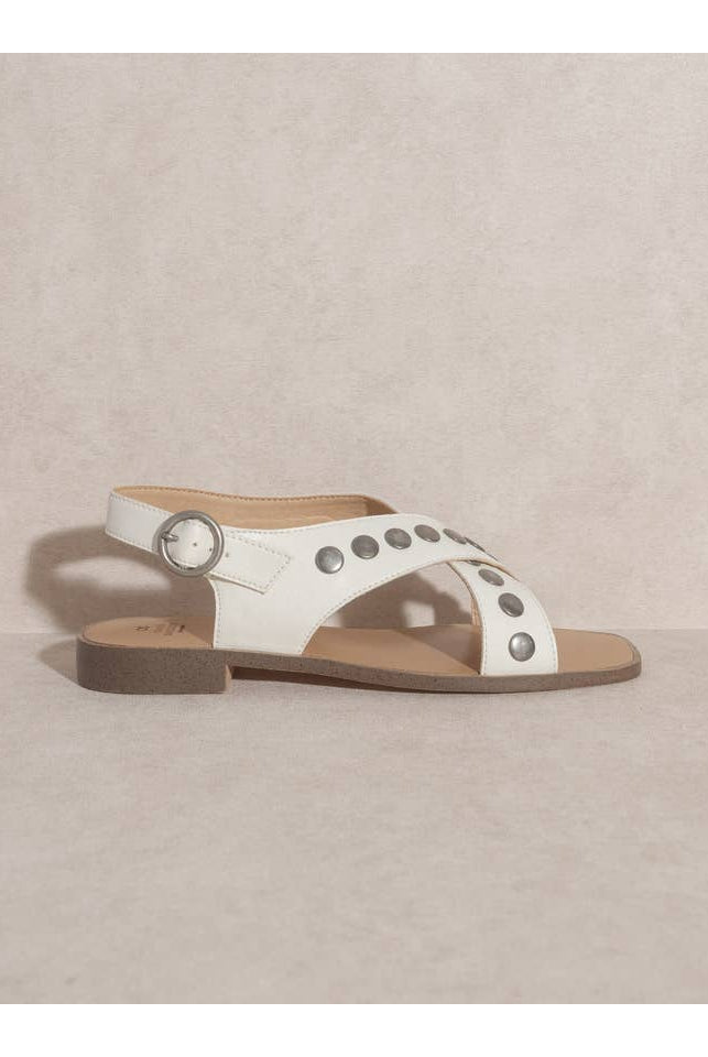 The Kylie White | Studded Cross Band Sandal-Sandals-Krush Kandy, Women's Online Fashion Boutique Located in Phoenix, Arizona (Scottsdale Area)