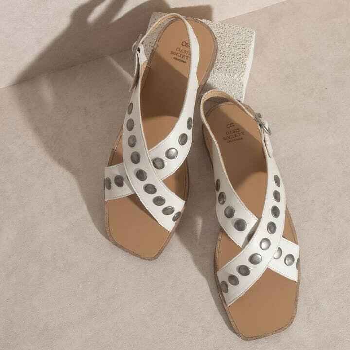The Kylie White | Studded Cross Band Sandal-Sandals-Krush Kandy, Women's Online Fashion Boutique Located in Phoenix, Arizona (Scottsdale Area)