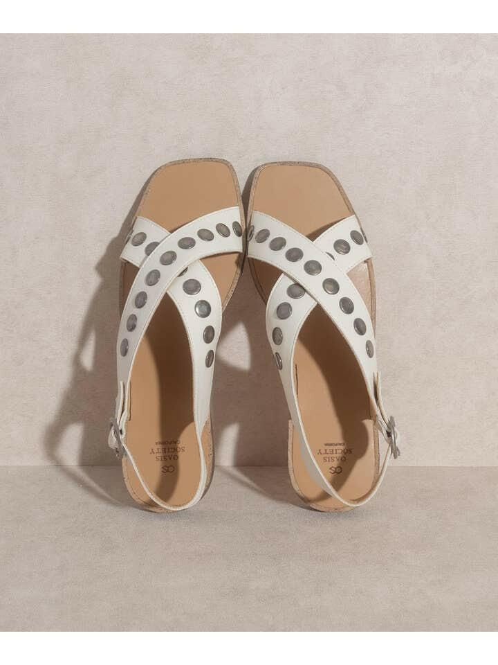 The Kylie White | Studded Cross Band Sandal-Sandals-Krush Kandy, Women's Online Fashion Boutique Located in Phoenix, Arizona (Scottsdale Area)