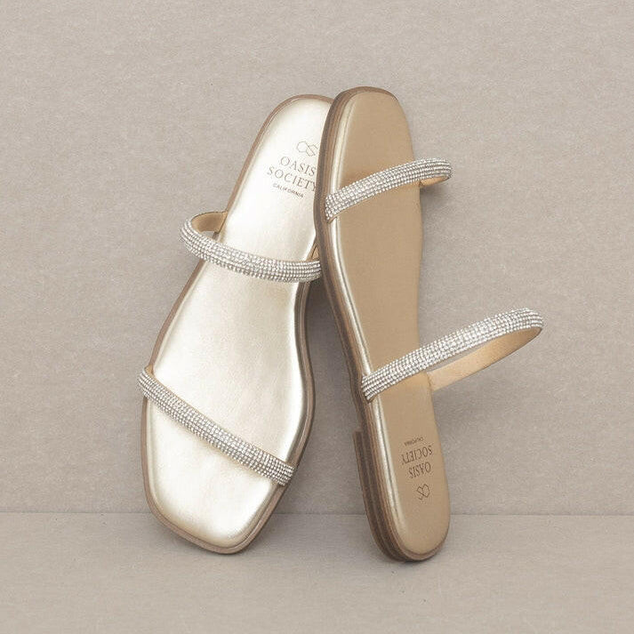 The Lucy | Satin Lined Rhinestone Strappy Flat Sandal-Sandals-Krush Kandy, Women's Online Fashion Boutique Located in Phoenix, Arizona (Scottsdale Area)