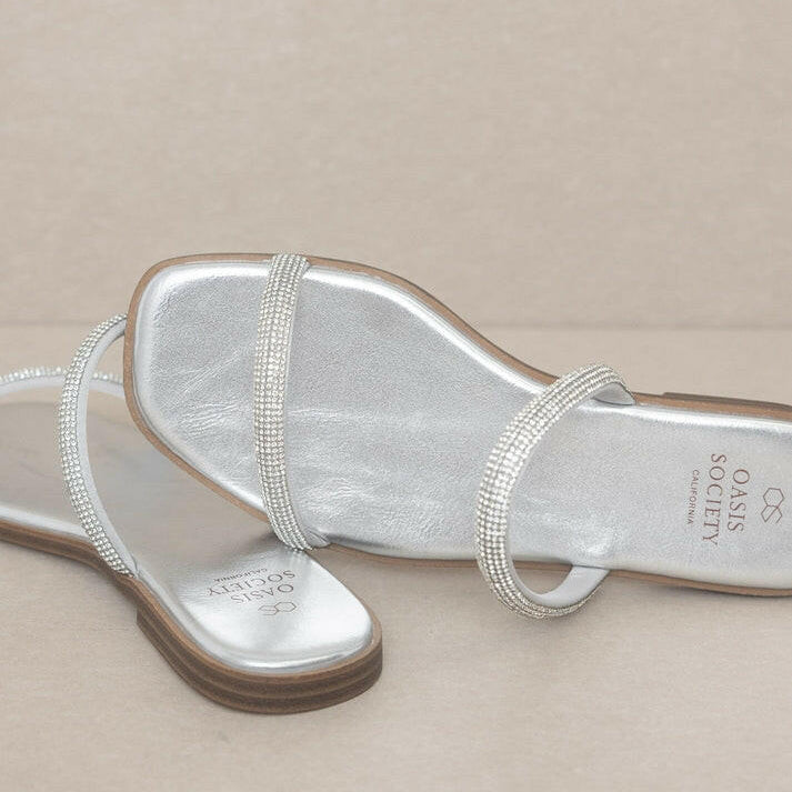 The Lucy | Satin Lined Rhinestone Strappy Flat Sandal-Sandals-Krush Kandy, Women's Online Fashion Boutique Located in Phoenix, Arizona (Scottsdale Area)