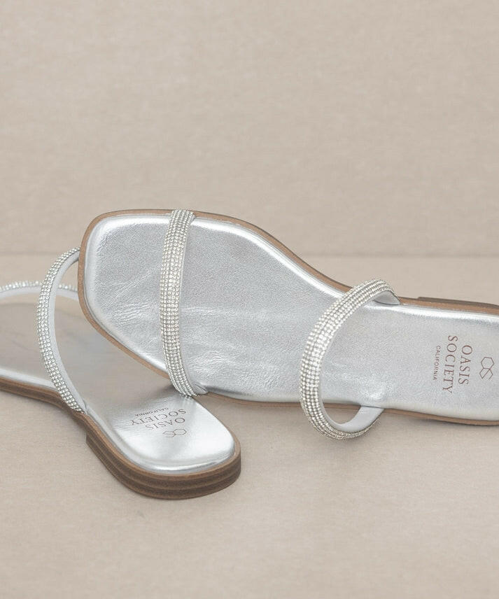 The Lucy | Satin Lined Rhinestone Strappy Flat Sandal-Sandals-Krush Kandy, Women's Online Fashion Boutique Located in Phoenix, Arizona (Scottsdale Area)