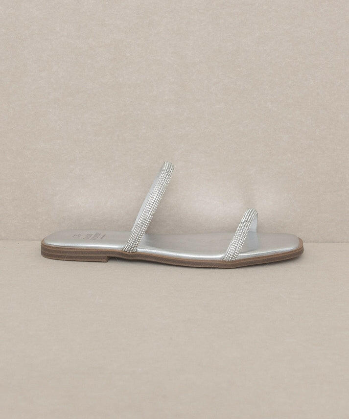 The Lucy | Satin Lined Rhinestone Strappy Flat Sandal-Sandals-Krush Kandy, Women's Online Fashion Boutique Located in Phoenix, Arizona (Scottsdale Area)