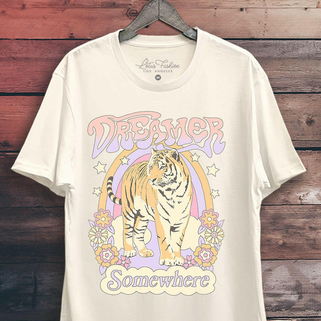 Dreamer Somewhere Tiger Graphic Top-Graphic Tees-Krush Kandy, Women's Online Fashion Boutique Located in Phoenix, Arizona (Scottsdale Area)