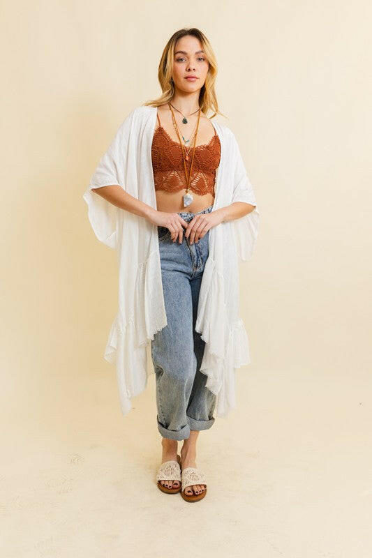 Solid Ruffle Edge Bohemian Kimono-Kimonos-Krush Kandy, Women's Online Fashion Boutique Located in Phoenix, Arizona (Scottsdale Area)