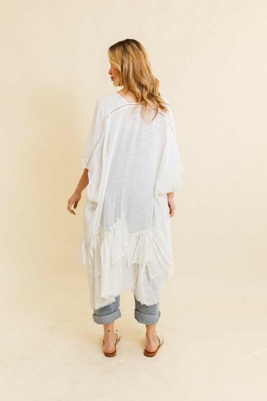 Solid Ruffle Edge Bohemian Kimono-Kimonos-Krush Kandy, Women's Online Fashion Boutique Located in Phoenix, Arizona (Scottsdale Area)