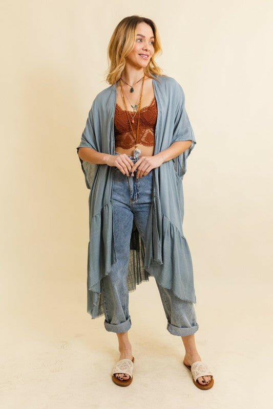 Solid Ruffle Edge Bohemian Kimono-Kimonos-Krush Kandy, Women's Online Fashion Boutique Located in Phoenix, Arizona (Scottsdale Area)