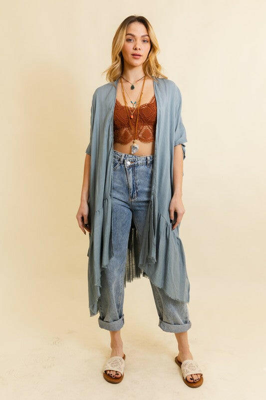 Solid Ruffle Edge Bohemian Kimono-Kimonos-Krush Kandy, Women's Online Fashion Boutique Located in Phoenix, Arizona (Scottsdale Area)