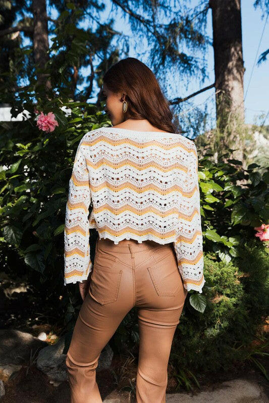 Chevron Crochet Crop Top-Long Sleeve Tops-Krush Kandy, Women's Online Fashion Boutique Located in Phoenix, Arizona (Scottsdale Area)