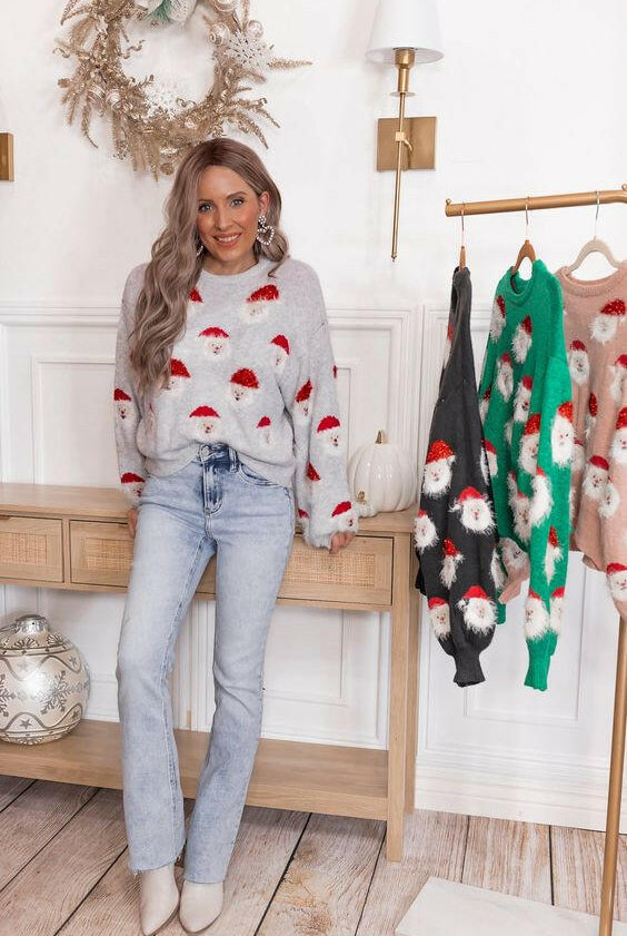 Holiday Santa Party Sweater | S-2X-Sweaters-Krush Kandy, Women's Online Fashion Boutique Located in Phoenix, Arizona (Scottsdale Area)