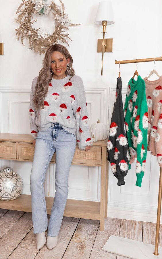 Holiday Santa Party Sweater | S-2X-Sweaters-Krush Kandy, Women's Online Fashion Boutique Located in Phoenix, Arizona (Scottsdale Area)