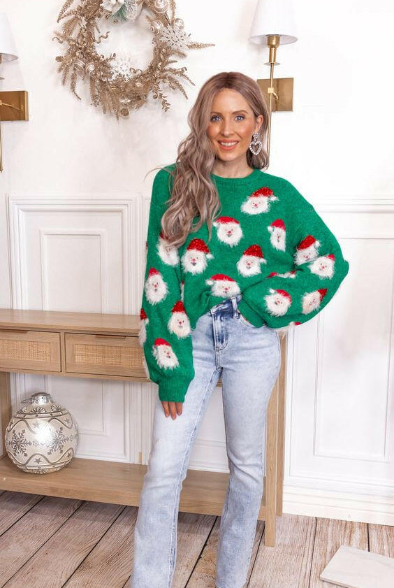 Holiday Santa Party Sweater | S-2X-Sweaters-Krush Kandy, Women's Online Fashion Boutique Located in Phoenix, Arizona (Scottsdale Area)