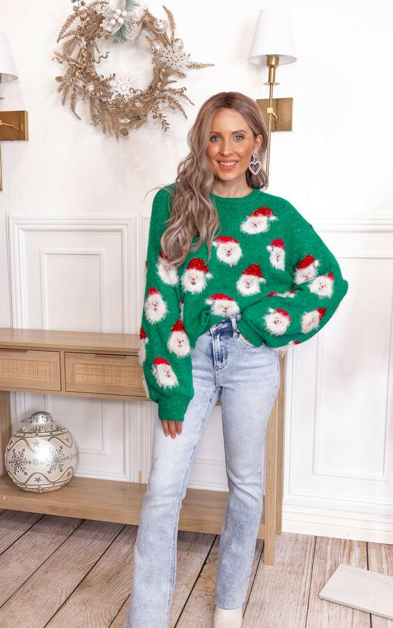 Holiday Santa Party Sweater | S-2X-Sweaters-Krush Kandy, Women's Online Fashion Boutique Located in Phoenix, Arizona (Scottsdale Area)