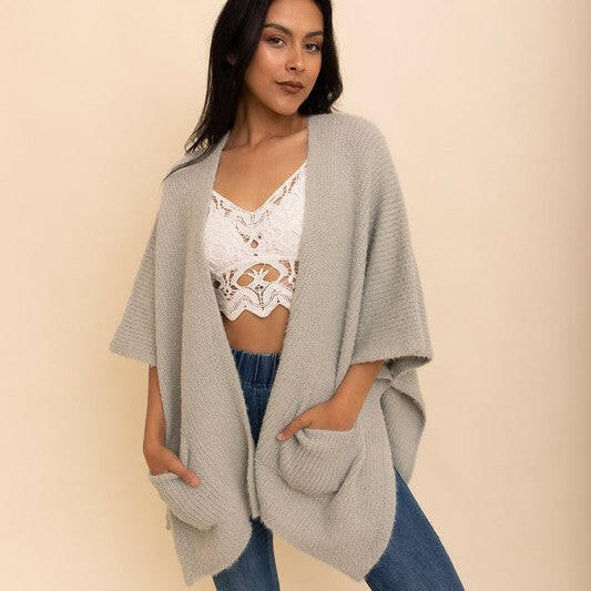 Boucle Cozy Ruana w/ Pockets-Cardigans-Krush Kandy, Women's Online Fashion Boutique Located in Phoenix, Arizona (Scottsdale Area)