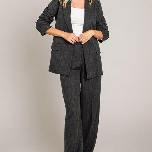 Charcoal Pinstriped Tailored Blazer-Blazers-Krush Kandy, Women's Online Fashion Boutique Located in Phoenix, Arizona (Scottsdale Area)