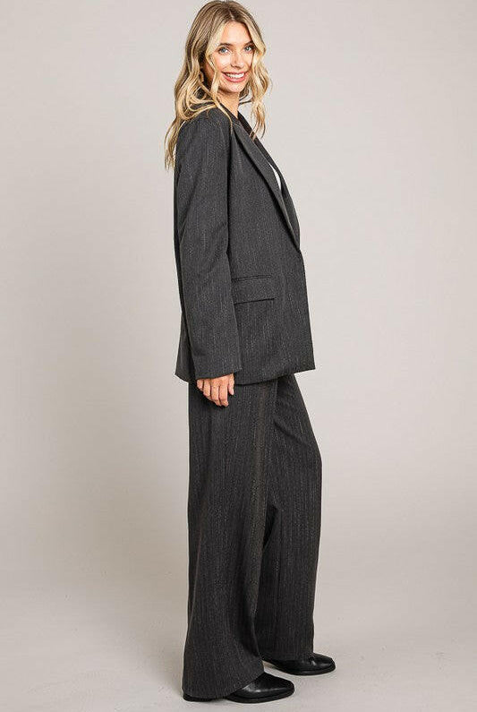 Charcoal Pinstriped Tailored Blazer-Blazers-Krush Kandy, Women's Online Fashion Boutique Located in Phoenix, Arizona (Scottsdale Area)