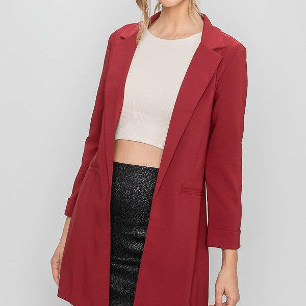 Twill Oversized Cropped Sleeve Blazer-Blazers-Krush Kandy, Women's Online Fashion Boutique Located in Phoenix, Arizona (Scottsdale Area)